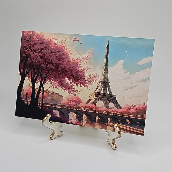 Paris Eiffel Tower Floral Fantasy Watercolor Oil Painting Art Print - Picture 8 of 8